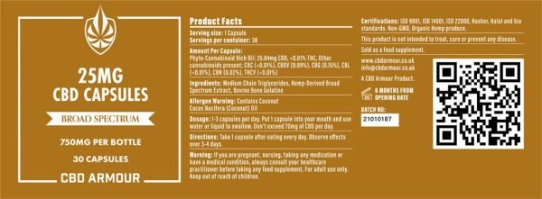 cbd armour broad spectrum 25mg capsules
