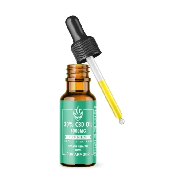 Cool & Fresh 30% mint CBD oil 10ml bottle with the dropper out