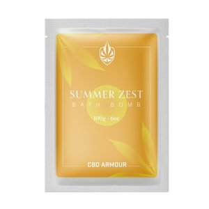 CBD Armour bath bomb in a yellow foil sachet