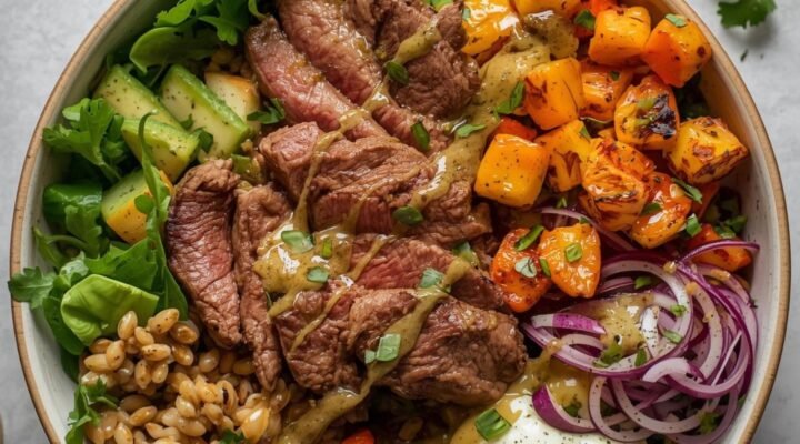 CBD-infused Steak and Veggie Buddha Bowl