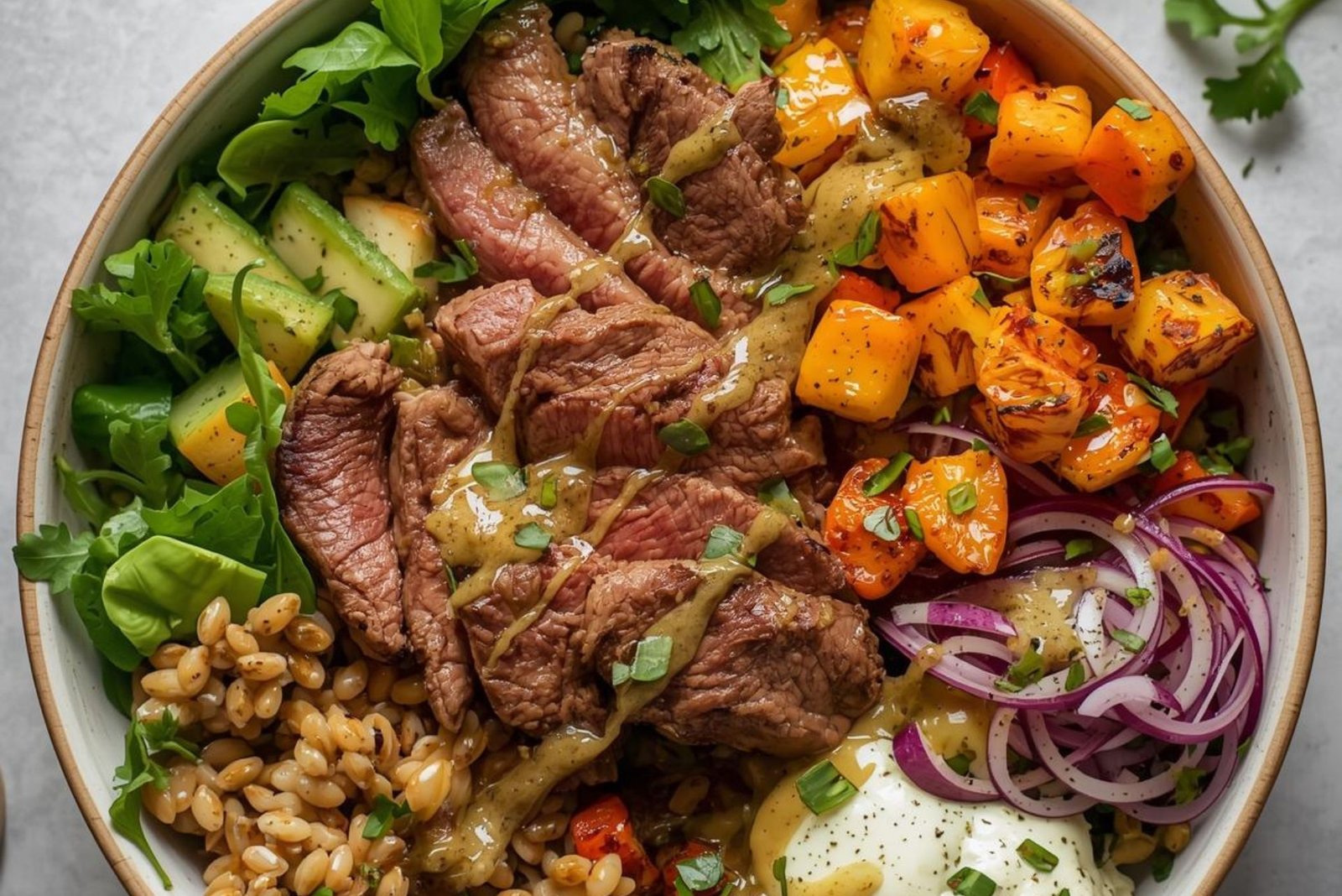 CBD-infused Steak and Veggie Buddha Bowl