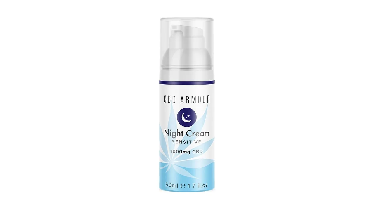 CBD Armour night cream pump bottle on a white background