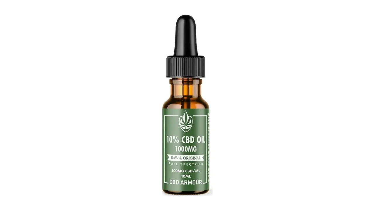 CBD Armour Raw & Original CBD oil bottle with the label facing forward