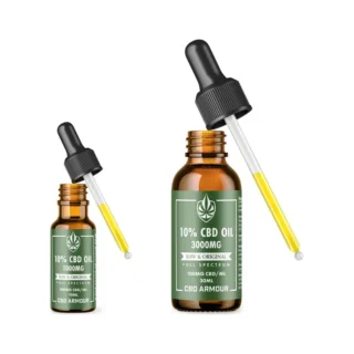 Raw & Original CBD oil bottles in 10ml and 30ml with the dropper lifted out
