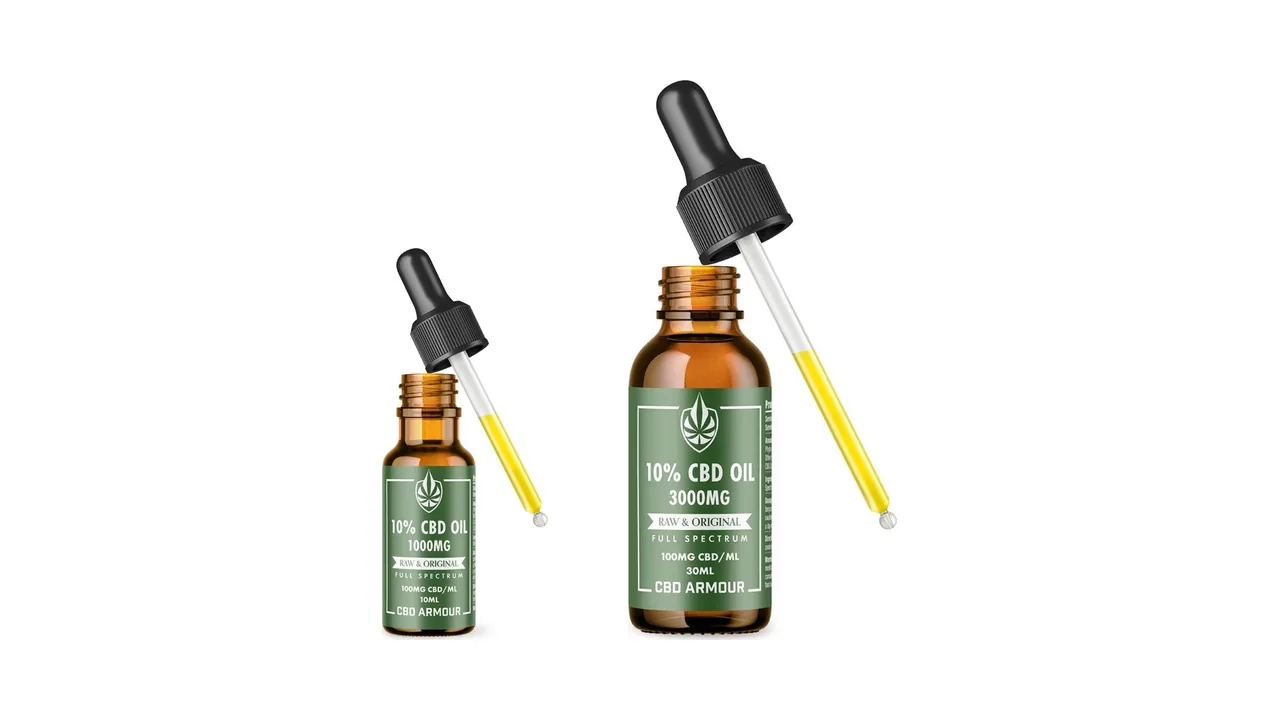 Raw & Original CBD oil bottles in 10ml and 30ml with the dropper lifted out