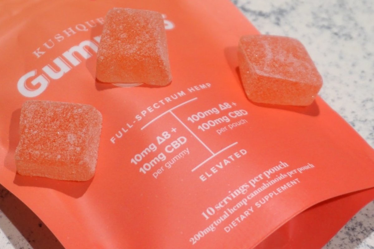 A close-up of a CBD gummy ingredients label highlighting natural flavourings, pectin, and sweetener sources — key details ...