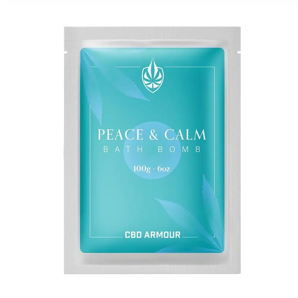 CBD Armour Peace & Calm bath bomb pouch, front of pack