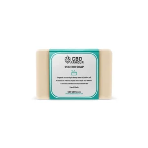 CBD Armour CBD soap bar in its printed label sleeve
