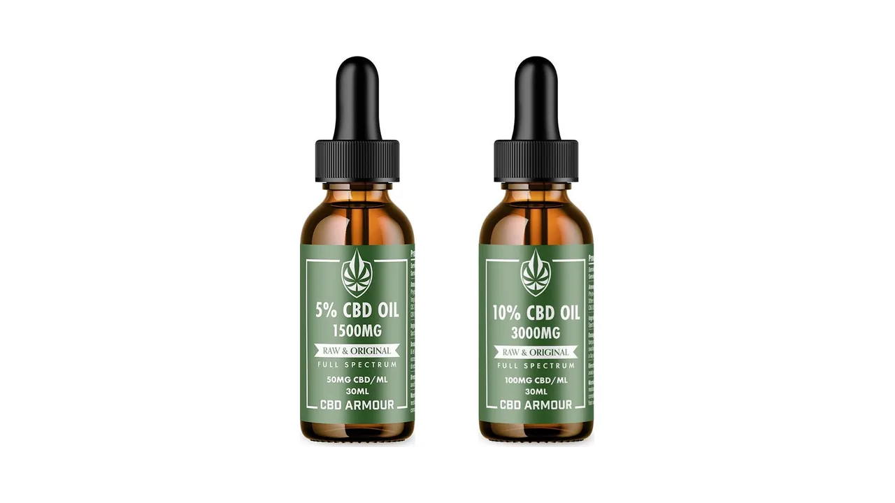 CBD Armour oil bottles with the label facing forward